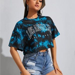 SHEIN blue and black Tie Dye cropped shirt